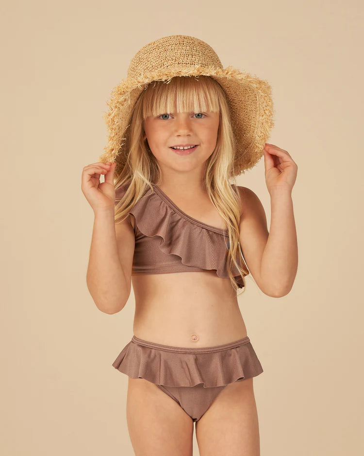 Mulberry Shimmer Ruffle Two Piece Swim Suit