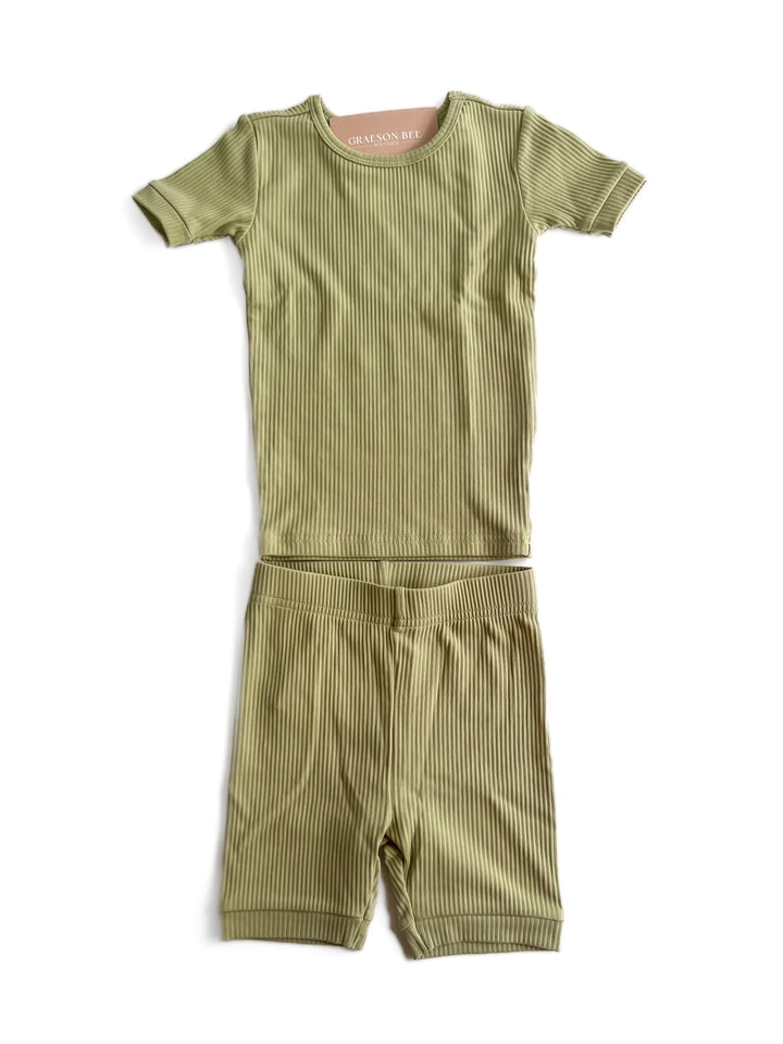 Solid Ribbed Pj Shorts Set