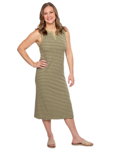 Olive Striped Midi Dress