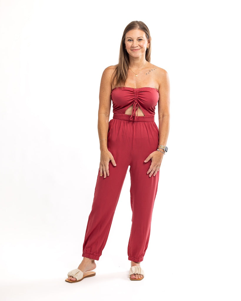 Beachy Pink Strapless Jumpsuit