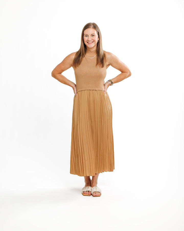 Cappuccino Pleated Contrast Midi Dress