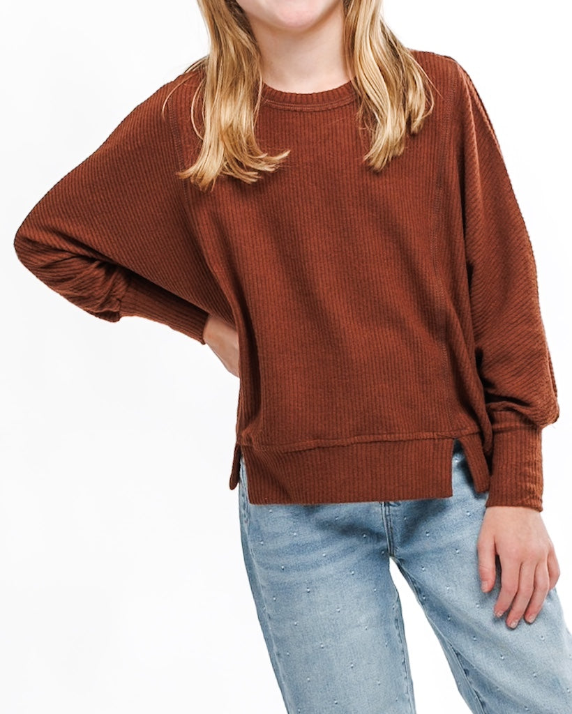 Cocoa Brushed Ribbed Top