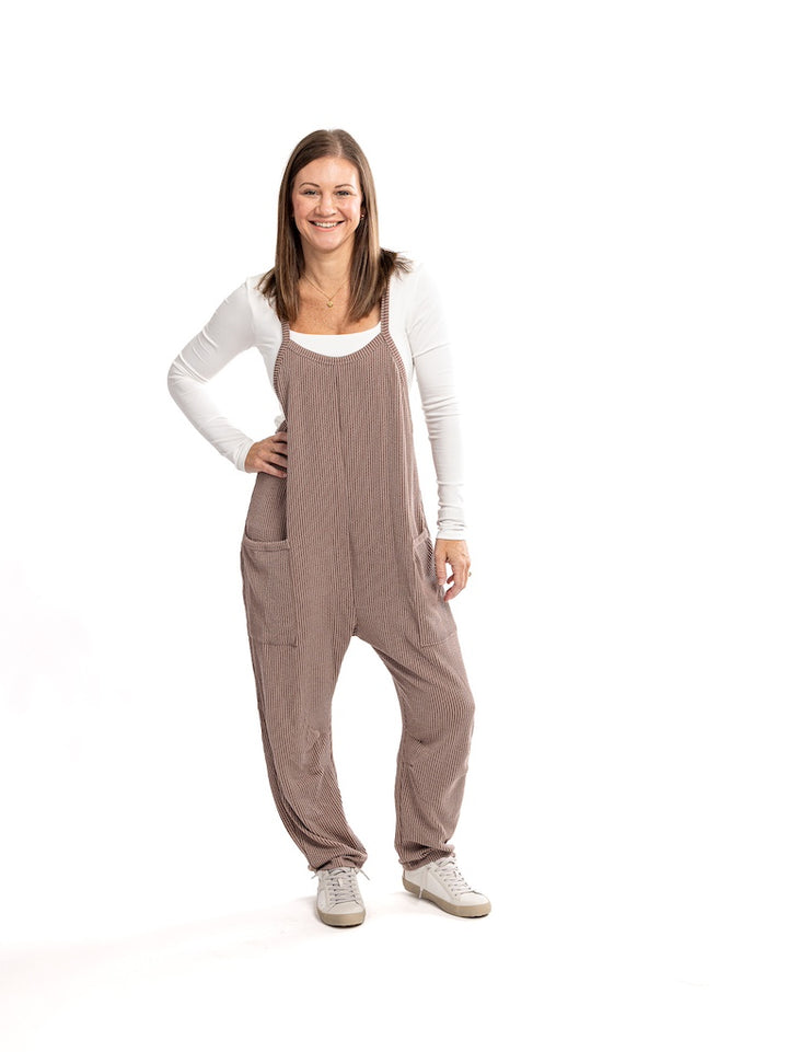 Mocha Wavy Ribbed Jumpsuit