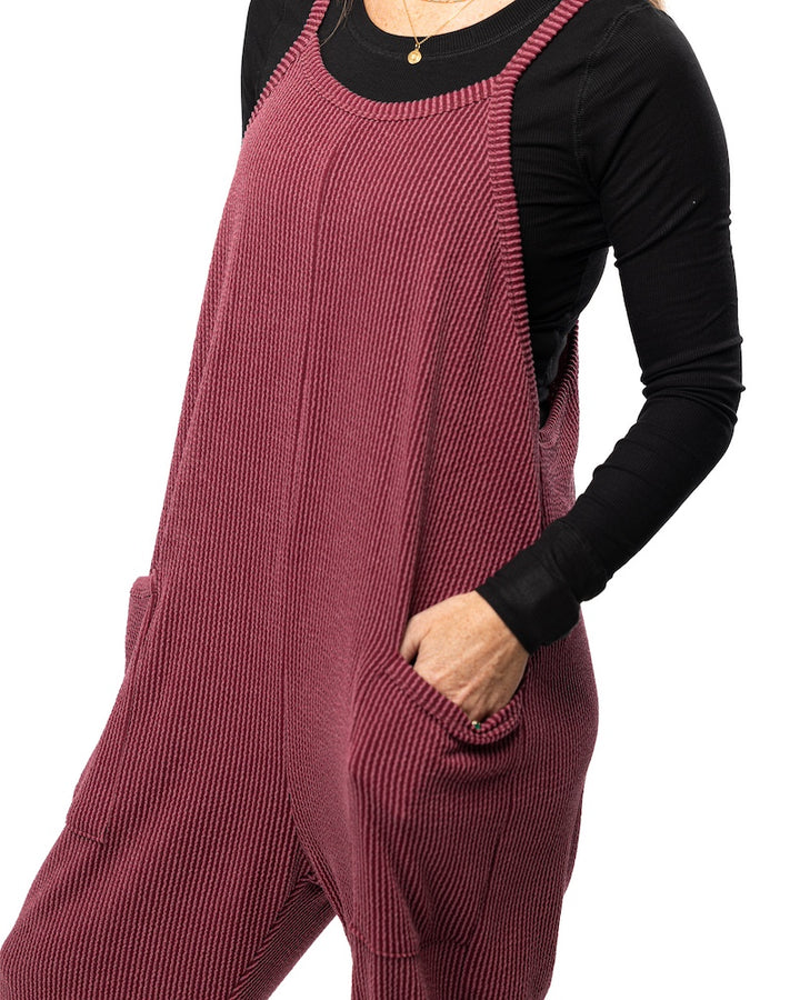 Maroon Wavy Ribbed Jumpsuit