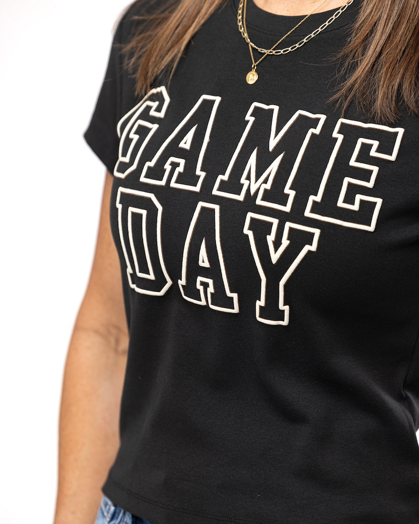 Black Game Day Puff Crop Tee