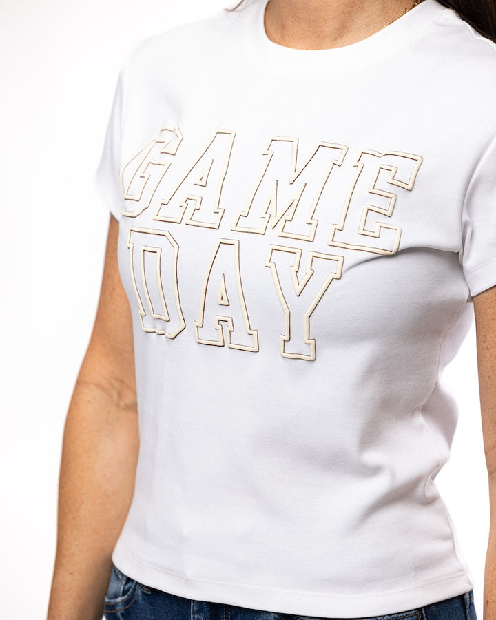 White Game Day Puff Crop Tee