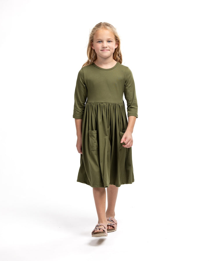 Olive Pocket Twirl Dress