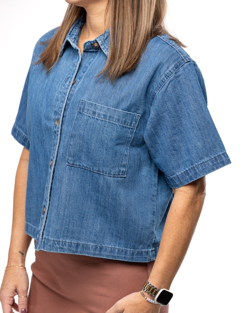 Deep Denim Button Up Top