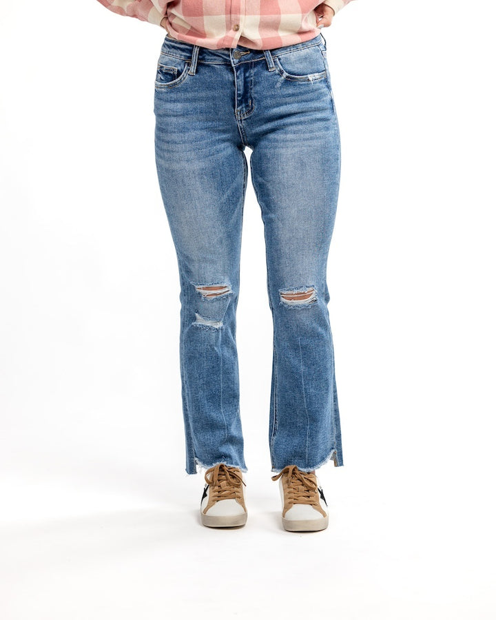 Straight Forward Mid Rise Ankle Flare Jeans