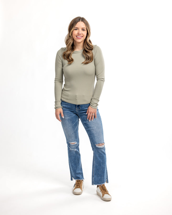 Sage Standard Ribbed Long Sleeve Top