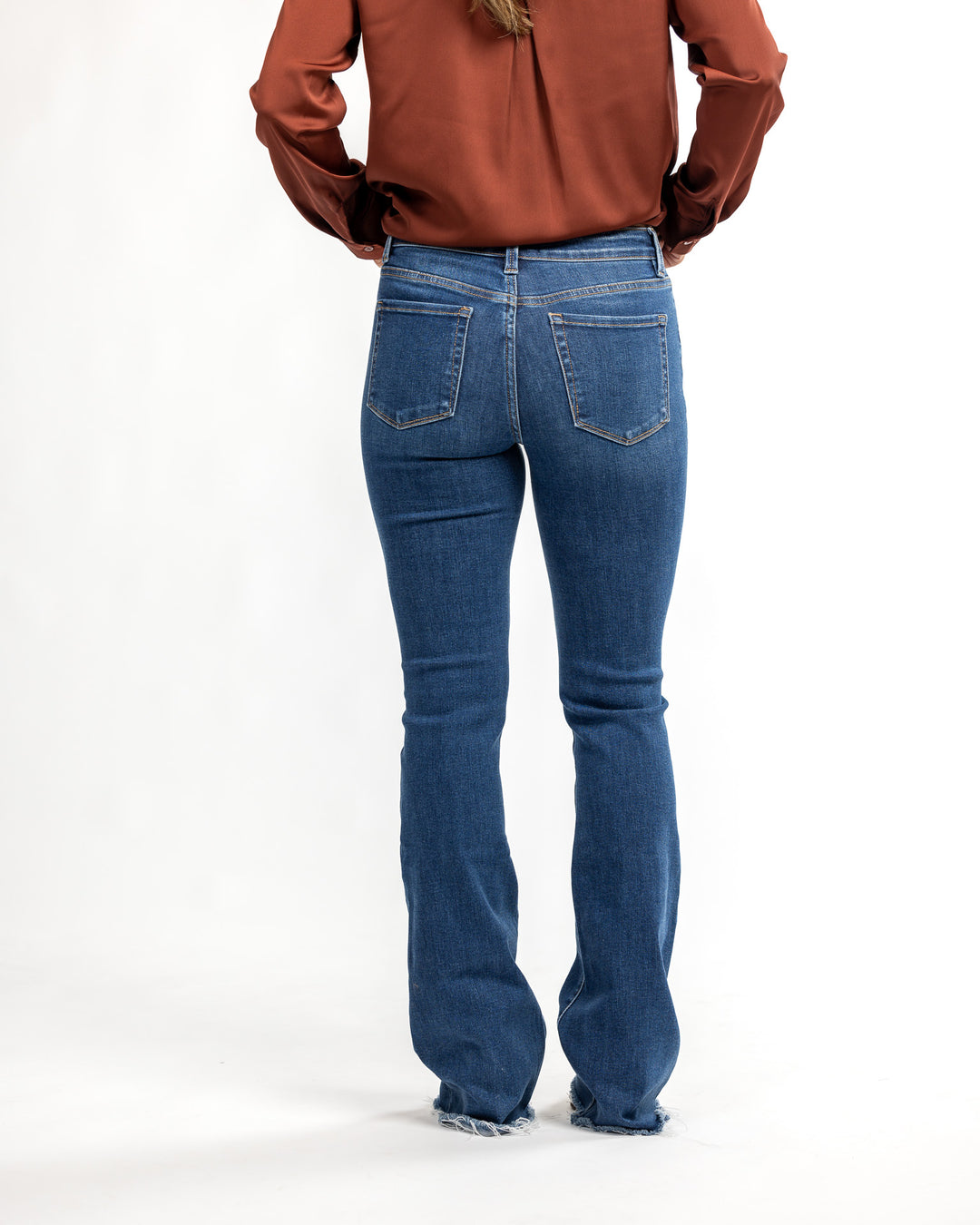 Set Apart Mid Rise Raw Hem Flare Jeans