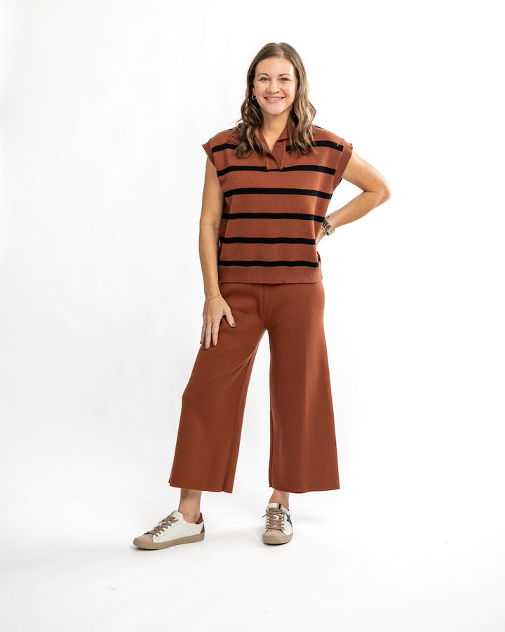 Toffee Striped Sweater Pants Set