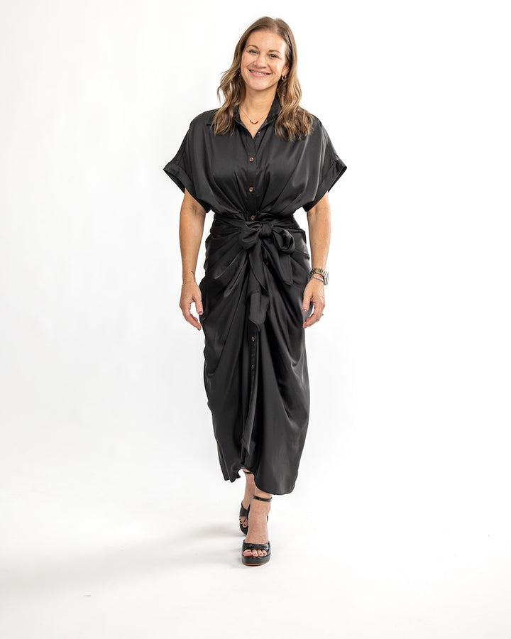 Bossy Satin Midi Tied Dress