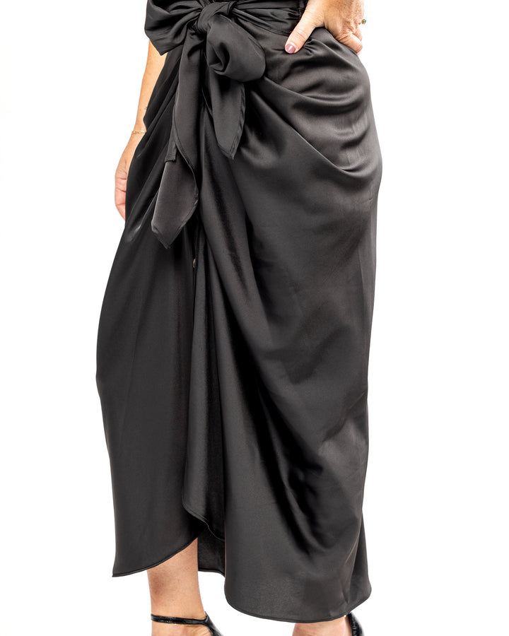 Bossy Satin Midi Tied Dress