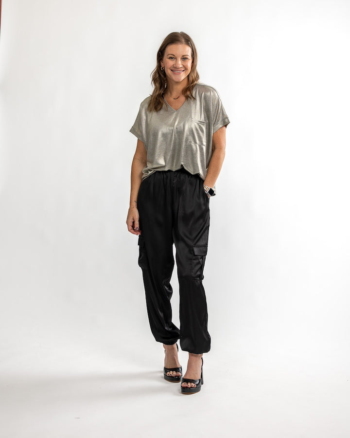 Midnight Satin Cargo Pants