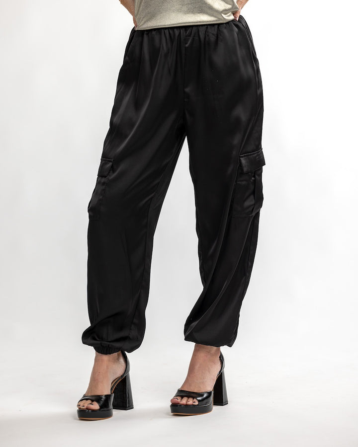 Midnight Satin Cargo Pants