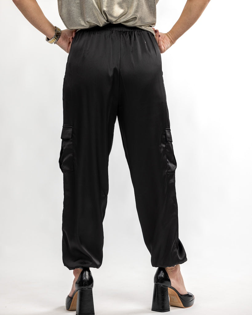 Midnight Satin Cargo Pants