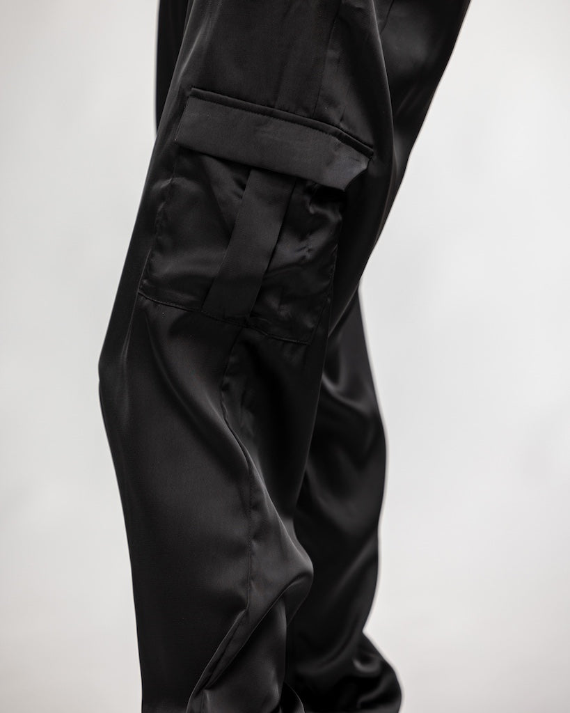 Midnight Satin Cargo Pants