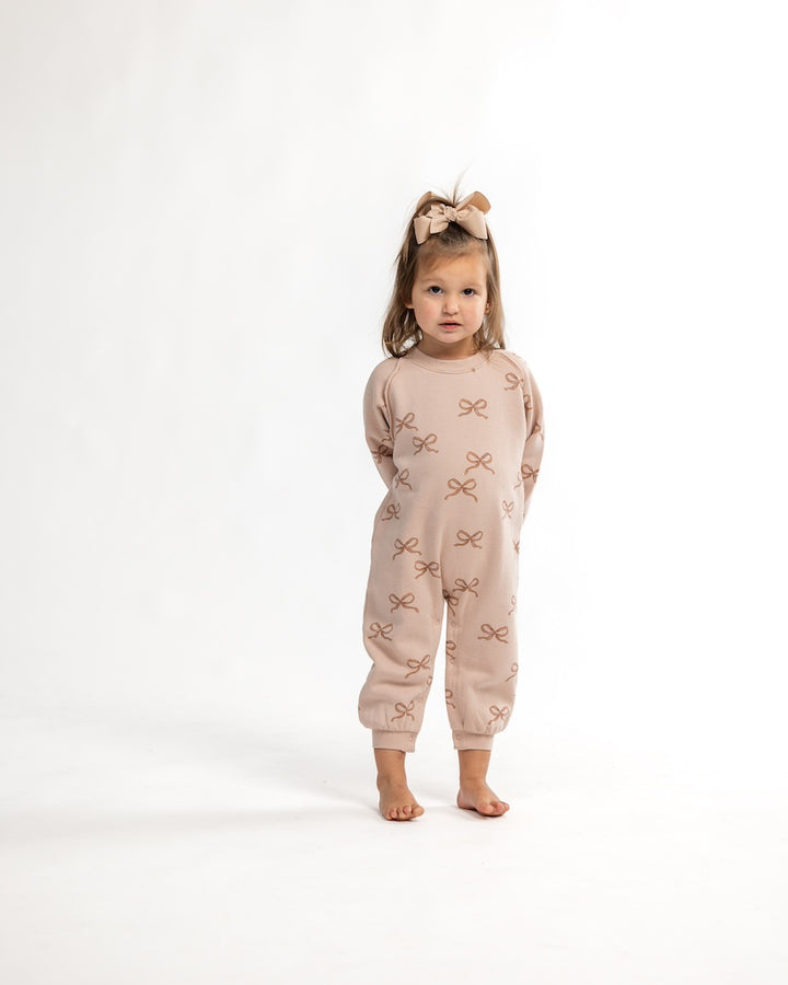 Blush Raglan Bow Baby Jumpsuit