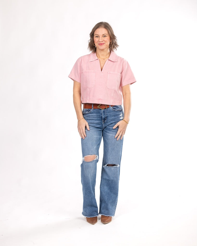 Just Like You Pink Denim Top