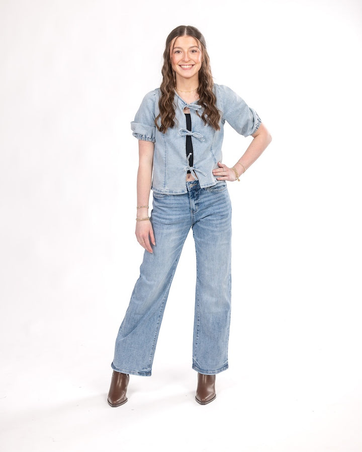 Texas Sky Denim Front Tie Top