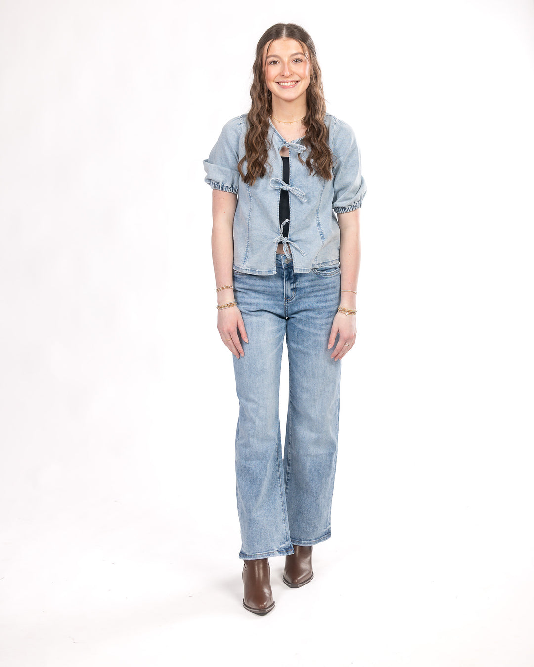 Texas Sky Denim Front Tie Top