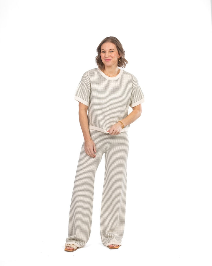 Sage Striped Knit Pant & Tee Set