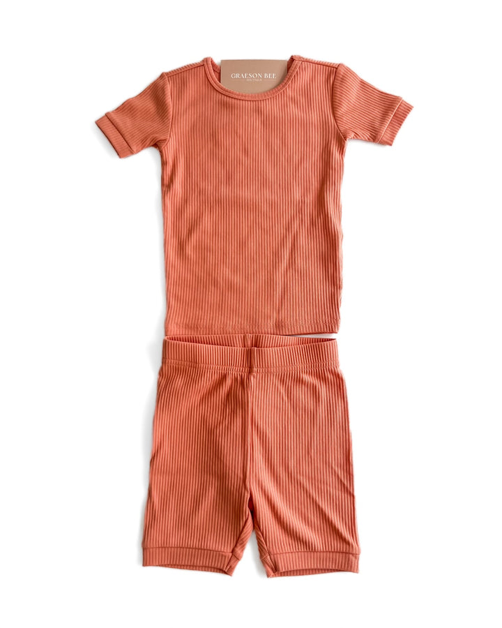 Solid Ribbed Pj Shorts Set