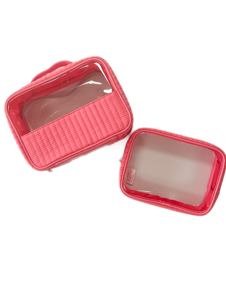 Bolsa cosmética de duas peças rosa choque/transparente