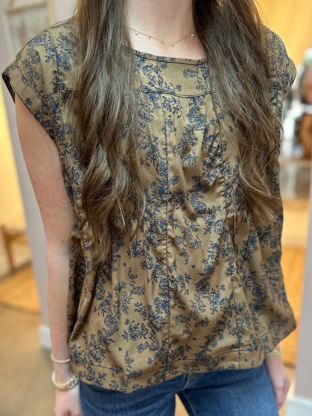 Fall Air Floral Cap Sleeve Top