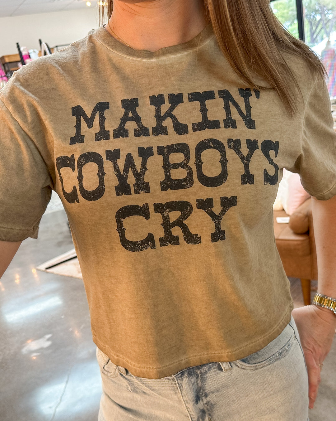 Makin Cowboys Cry Crop Tee