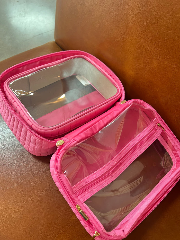 Hot Pink/Clear Two Piece Cosmetic Bag