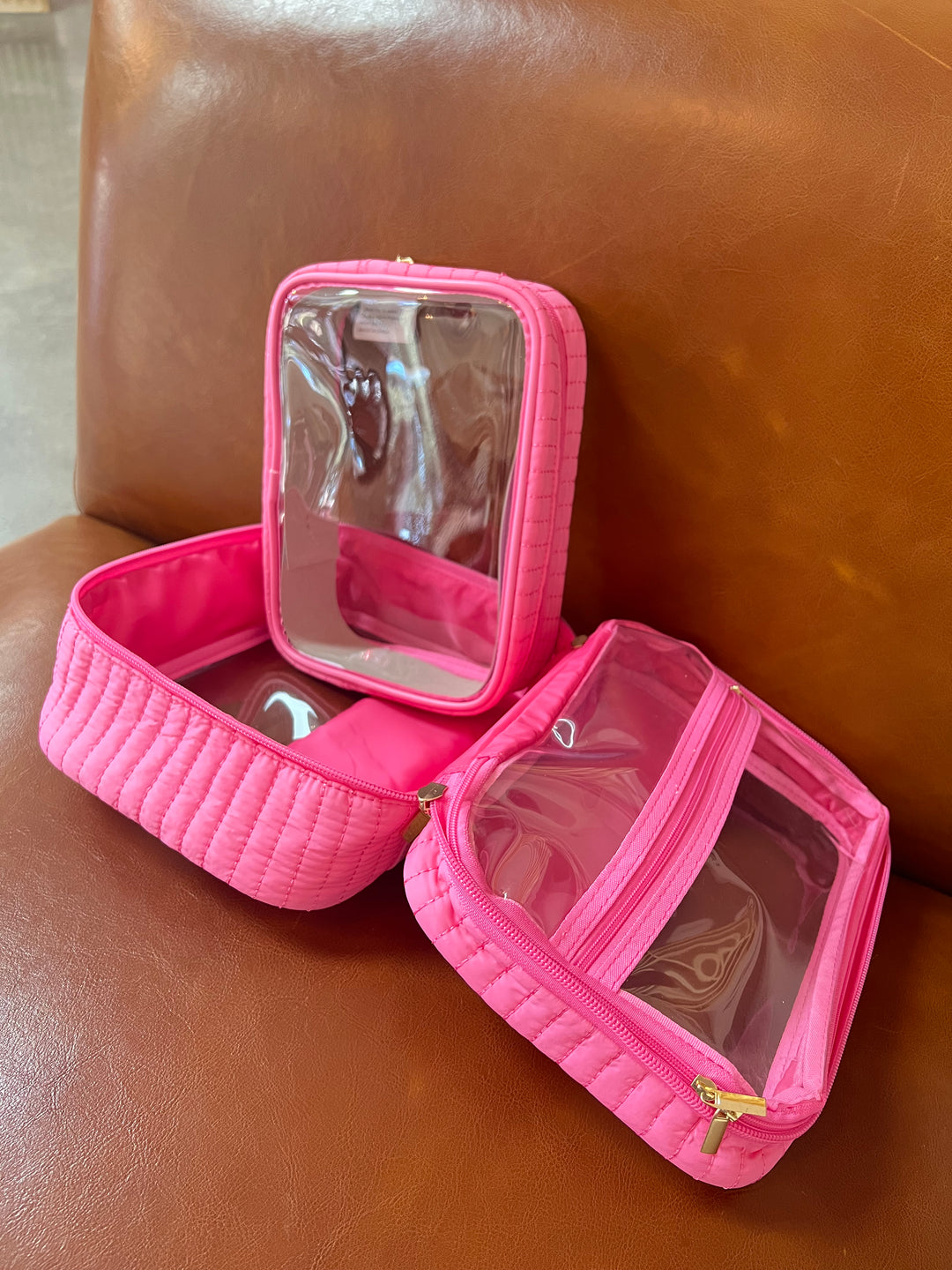 Bolsa cosmética de duas peças rosa choque/transparente