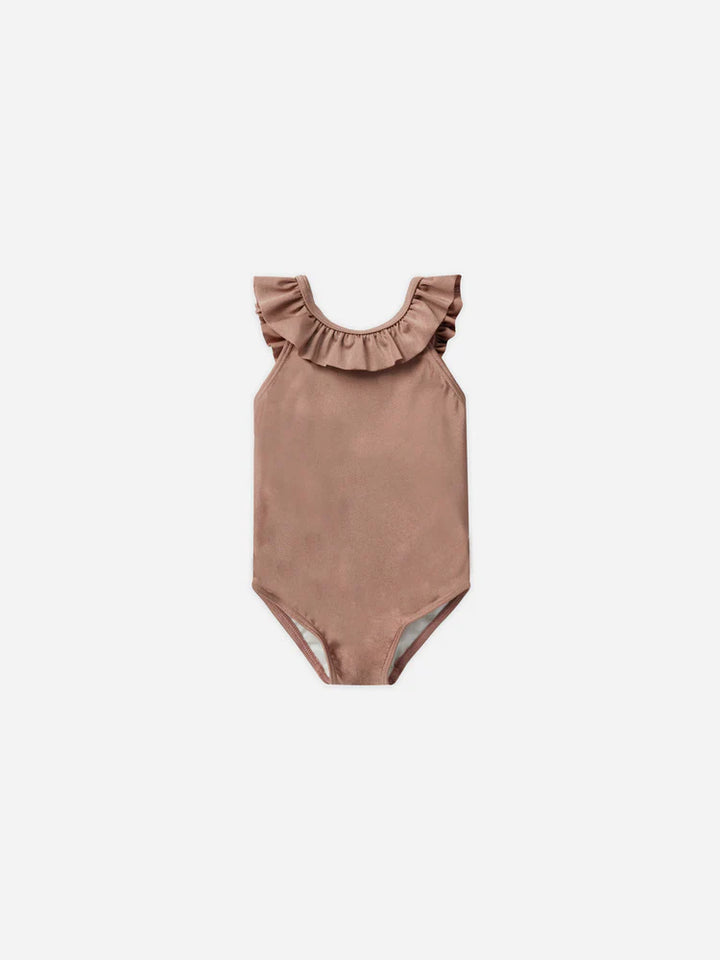 Mulberry Shimmer Ruffle One Piece Swimsuit