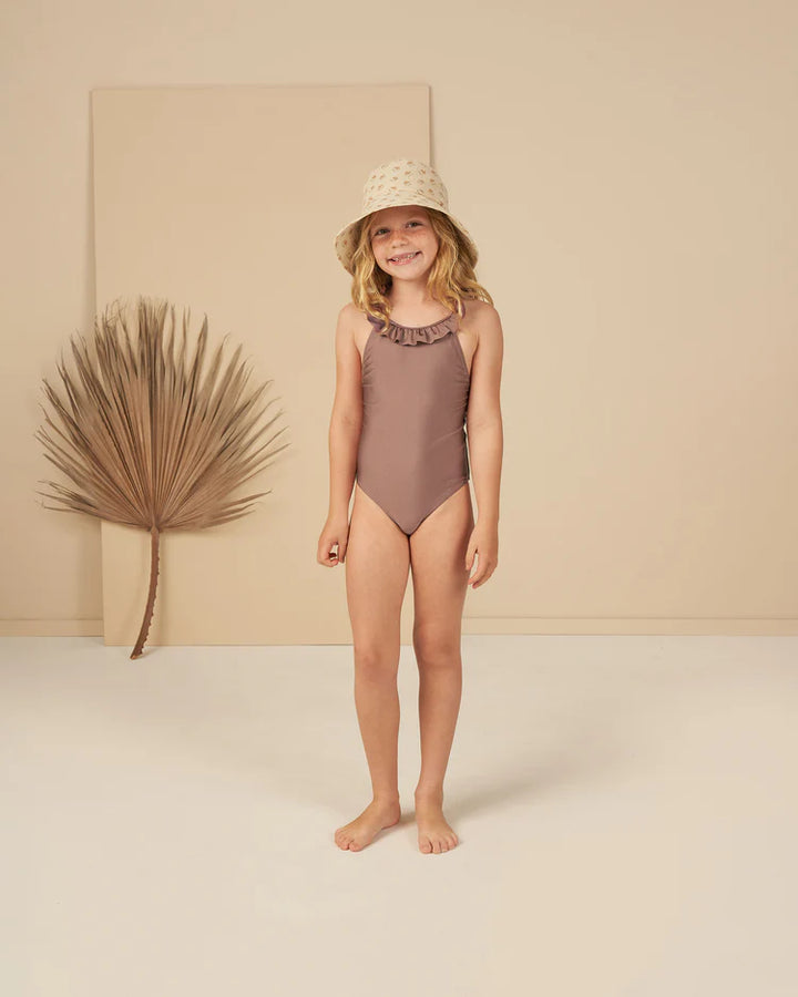 Mulberry Shimmer Ruffle One Piece Swimsuit