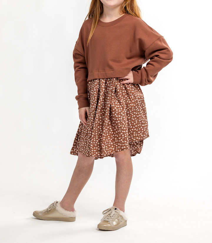 Rosette Sweatshirt Contrast Dress