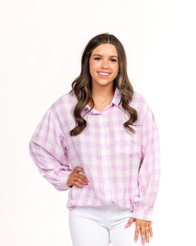 Lavender Keep On Checkered Top