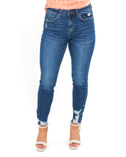 Deep Blue Mid Rise Ankle Skinny Jeans