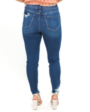 Deep Blue Mid Rise Ankle Skinny Jeans