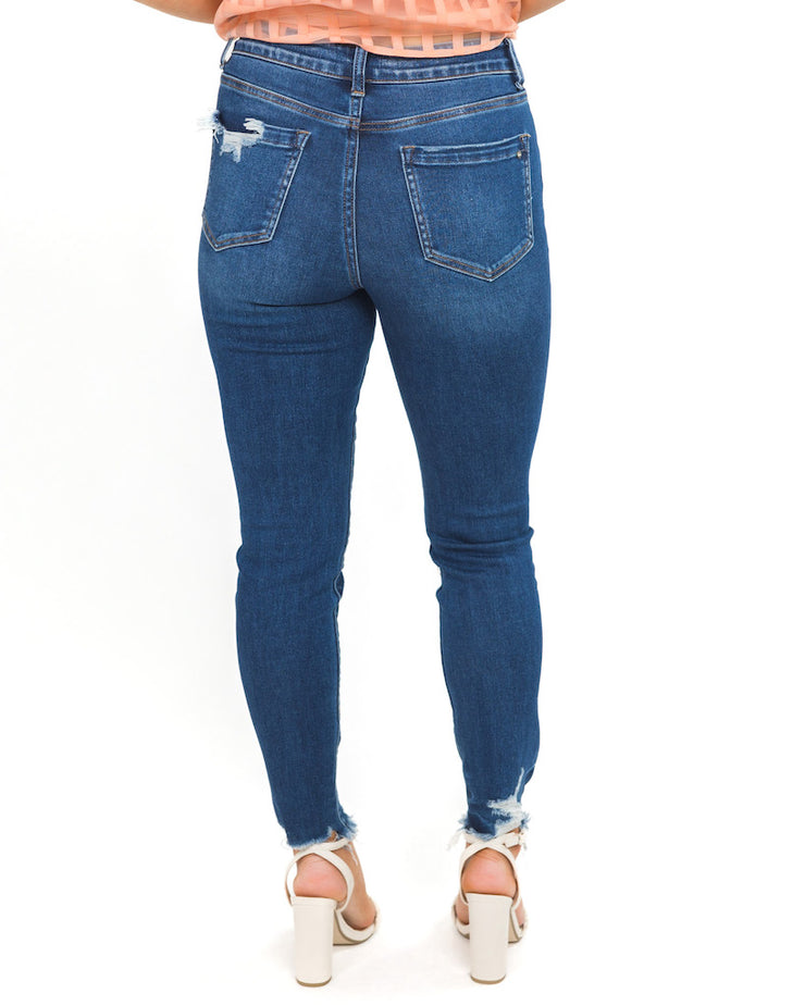 Deep Blue Mid Rise Ankle Skinny Jeans
