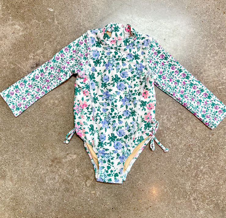 Floral Patchwork Swimsuit with Rash Guard